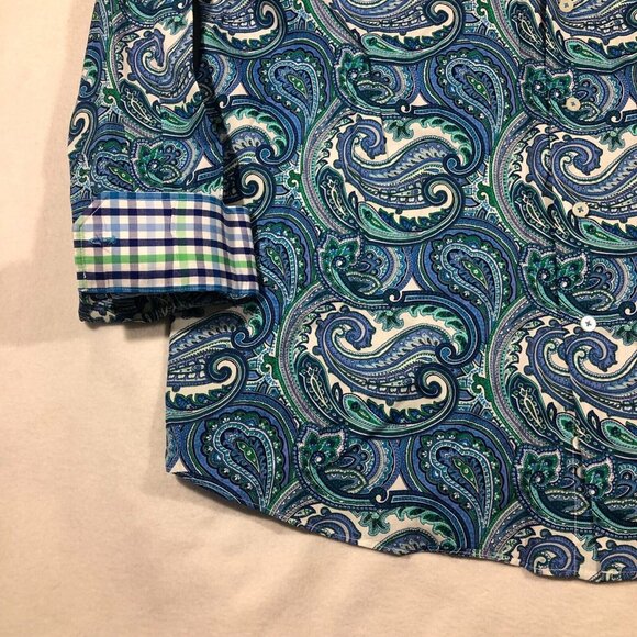 Alan Flusser Shirt Mens XXL Paisley Print Button Down Shirt Casual Contrast Cuff - Picture 6 of 14